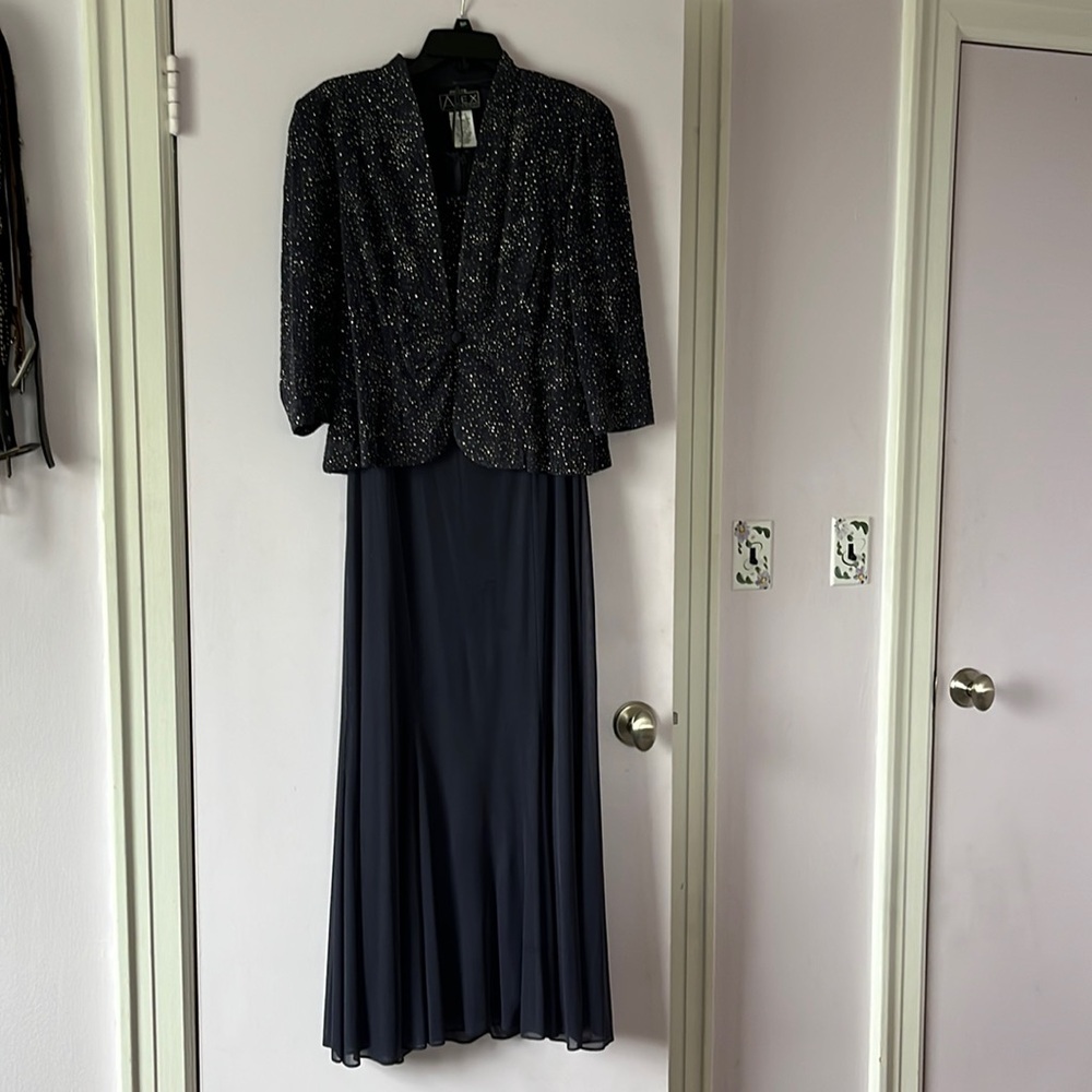 ALEX FORMAL GOWN- navy/midnight blue with glitter jacket& top of gown-size 8P